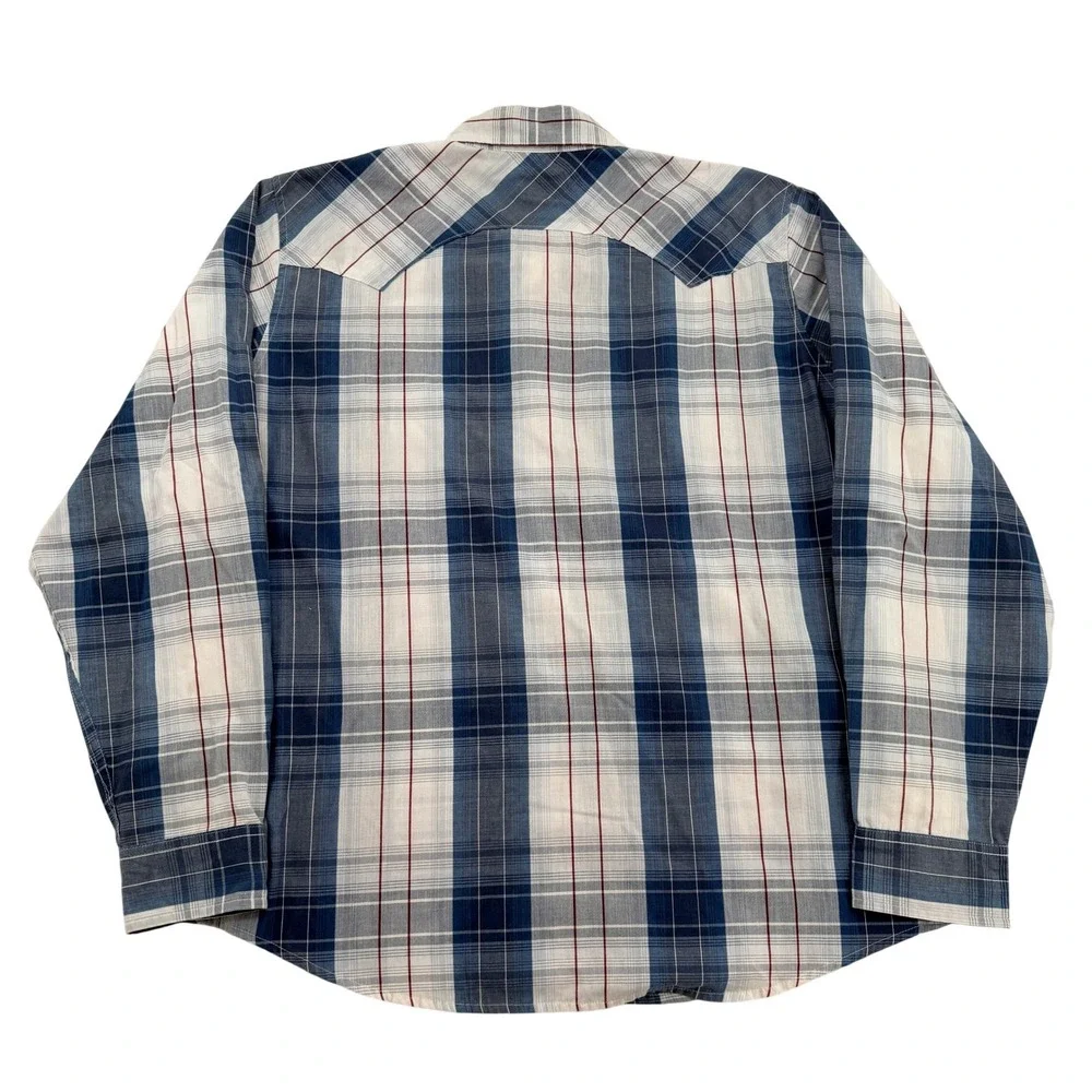 Levis Men XL Western Snap Shirt  Blue Plaid Regular Fit Pearl Snap 3LMLW0073